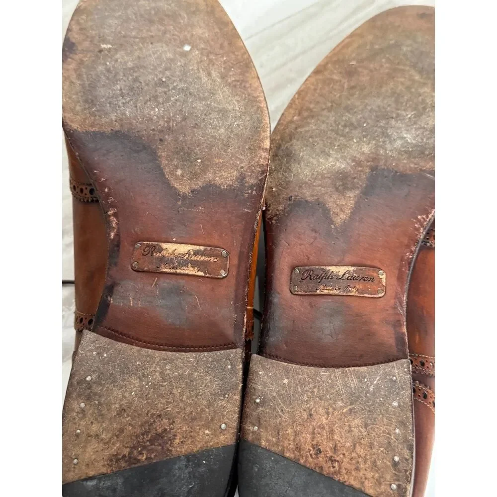 Beautiful Vintage Ralph Lauren Italian Leather Brown Mens Embellished Loafers Sz